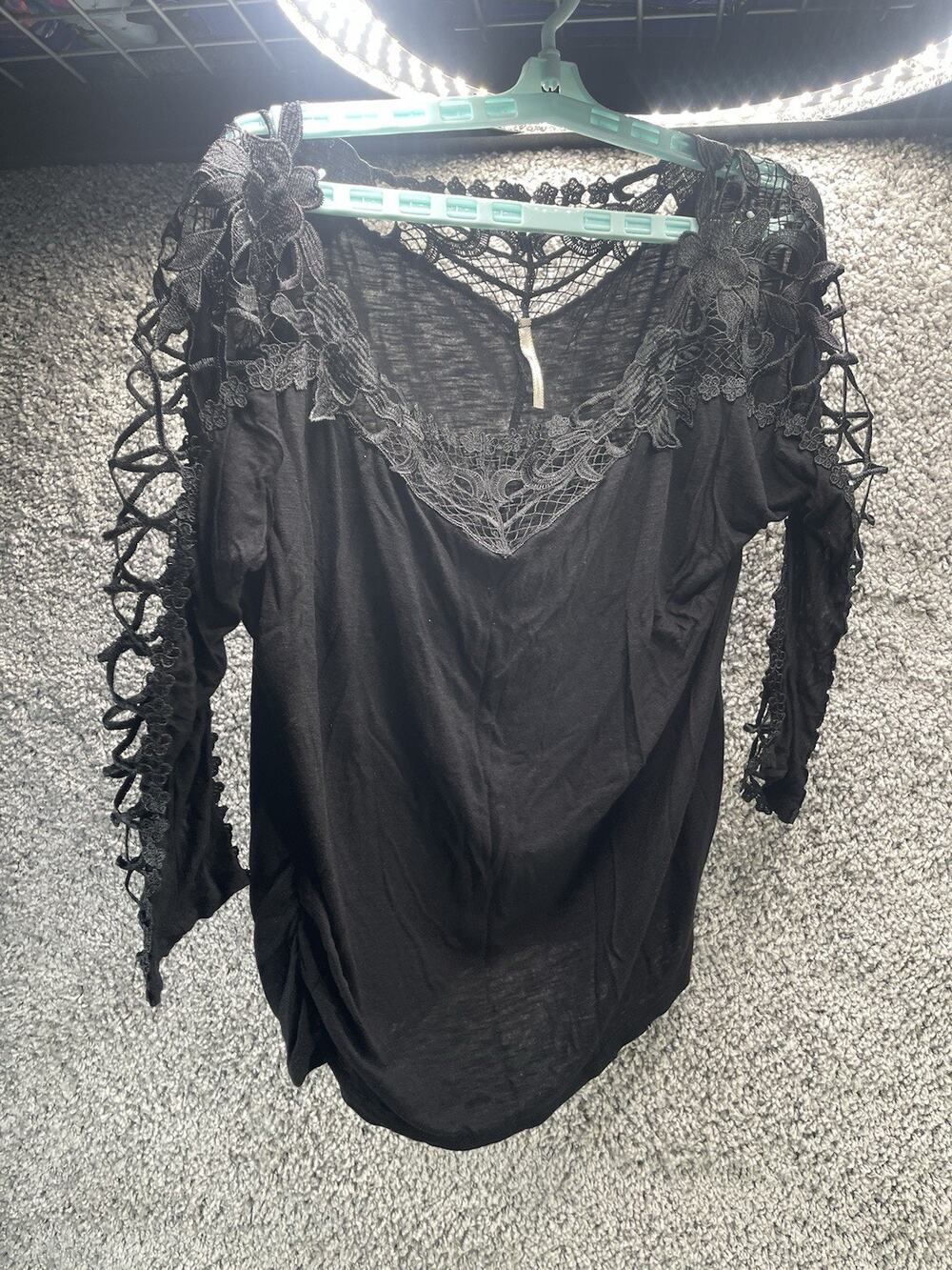 Toto Collection Top Womens Black Intricate Lace Detail Top 2XL Bohemian Style